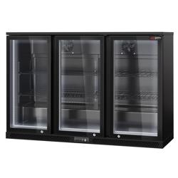 Commercial Back Bar Cooler - 1350mm - 320L - with 3 glass hinged doors - Black