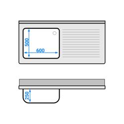 Λάντζα ανοξείδωτη AISI 304 - 1400x700 mm - με 1 γούρνα αριστερά