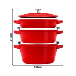 STAUB | STACKABLE SET - Set di pentole - 3 pezzi - Ø 240 mm - Ghisa - Rosso ciliegia