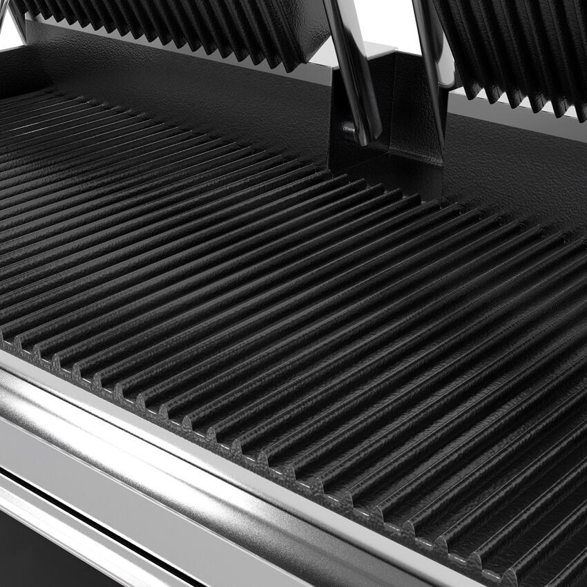 Presse à Panini / Gril de contact - 3,6kW - Plaques rainurées - Surface de cuisson : 480x230mm