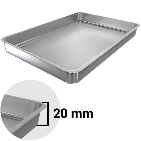 Paslanmaz çelik teşhir/teşhir tepsisi - kenarlı - 400x250x20 mm