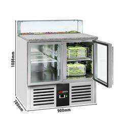 Saladette PREMIUM - 900mm - 2 glazen deuren - met rechte glazen opzetvitrine voor 5x GN 1/6