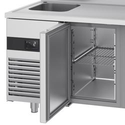 Chladicí stůl PREMIUM - 1430x720x970 mm - 270 l - s 1 mísami - s 2 dveřmi - se zadním lemem