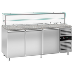 Saladette PREMIUM - 2020mm - 3 deuren - met glazen opzetstuk voor 5x GN 1/1 & 1x GN 2/4 & 1 plank