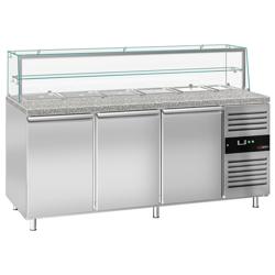 Saladette PREMIUM - 2020mm - 3 deuren - met glazen opzetvitrine voor 5x GN 1/1 & 1x GN 2/4 - granieten werkblad