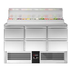 Přípravný chladicí stůl PREMIUM - 1368x700 mm - 6 zásuvek - pro 8× GN 1/6