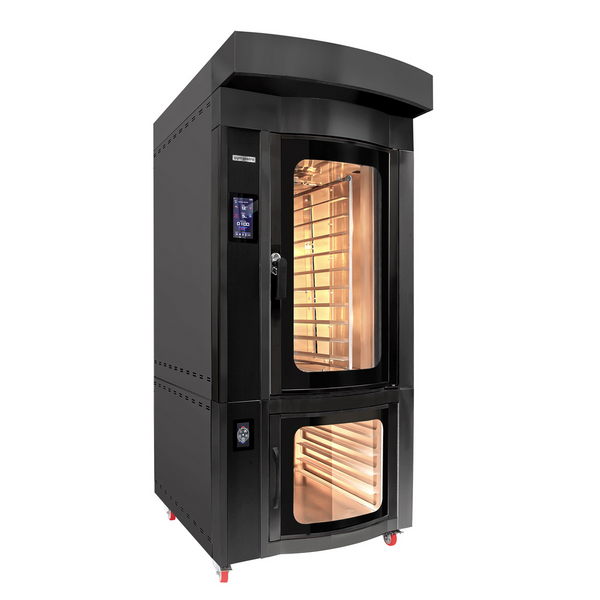 Forno rotativo de convecção a gás para padarias - Preto - Touch - 10x EN 600x400 - com câmara de fermentação