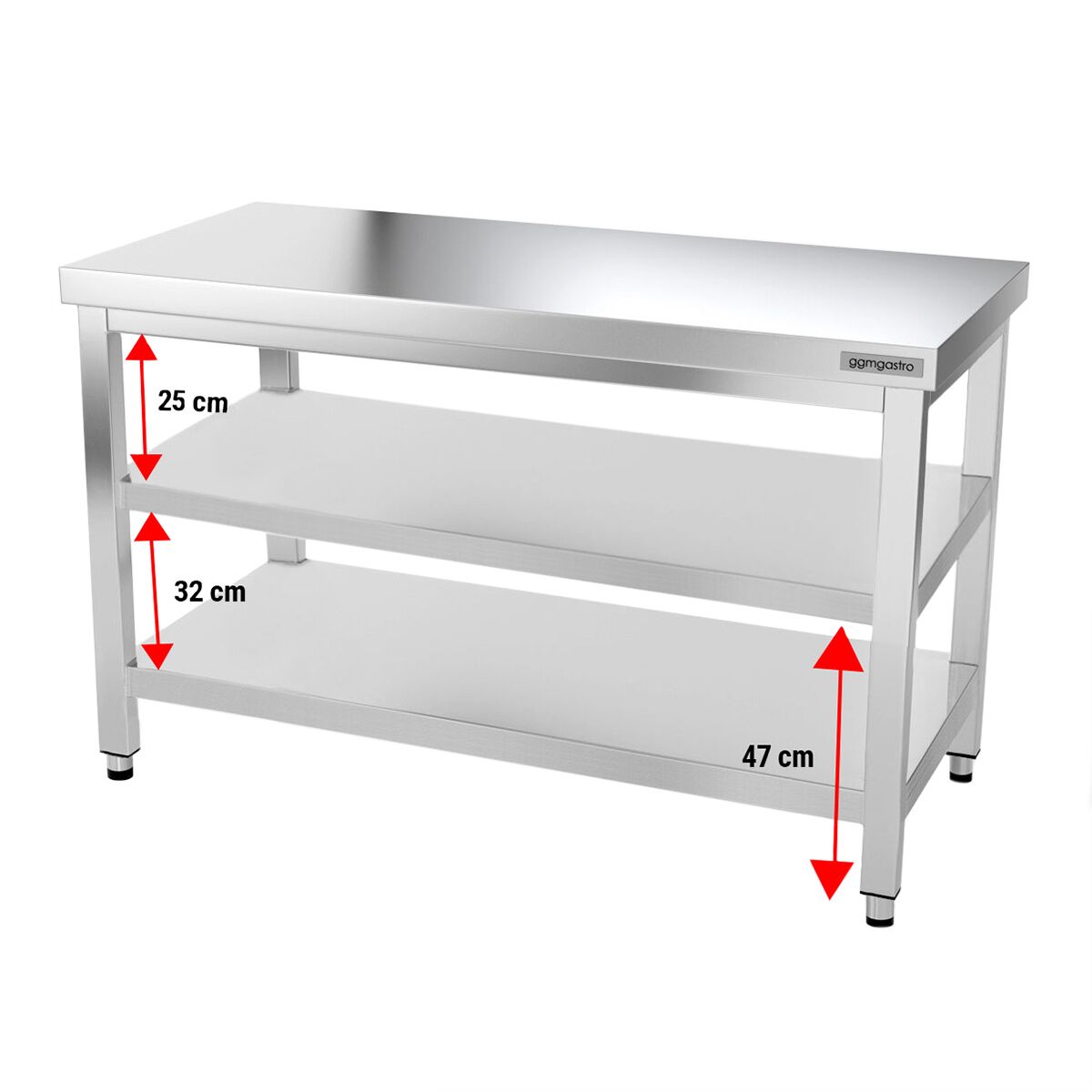 Edelstahl Arbeitstisch PREMIUM - 1200x600mm - mit Grundboden ohne Aufkantung