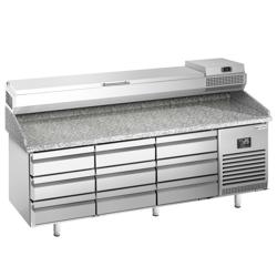 Pizzawerkbank PREMIUM PLUS - 1980x700mm - met granieten werkblad - met 9 laden - incl. opzetkoelvitrine - 9x GN 1/4