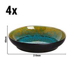 (4 pièces) LOTUS - Assiette à pâtes - Ø 210mm - Turquoise/ Noir	