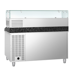 Rashladni pult za pripremu pizze PREMIUM - 1500x800 mm - sa 2 vrata - uklj. Rashladna nadograđena vitrina - 7x GN 1/4