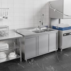 Dolaplı Yıkama Tezgahı  -1400x600mm - Çöp kutulu & 2 sağ evyeli