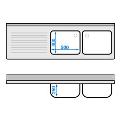 Commercial Dishwasher Sink Unit PREMIUM - 1800x600mm - Double Sink - Left Hand Drainer