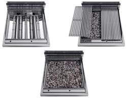 Barbacoa de piedra volcánica a gas (10,6 kW) - parrilla inclinable - incluida subestructura con 2 puertas
