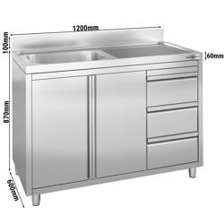 Spülschrank - 1200x600mm - mit 3 Schubladen & 1 Becken links