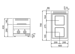 Electric stove - 5,2 kW - 2 square plates