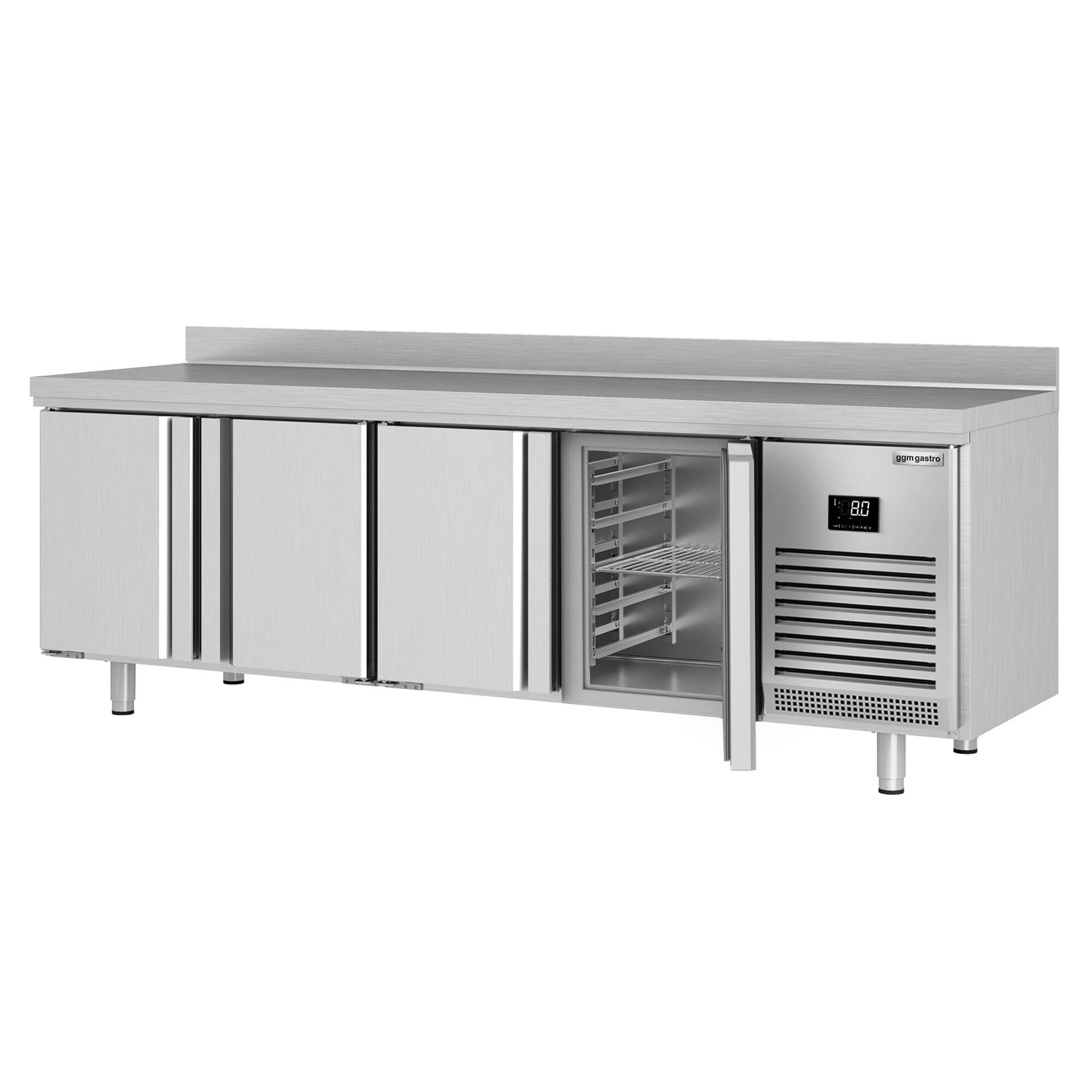Table réfrigérée Premium PLUS - 2452x700 mm - avec 4 portes - avec rebord