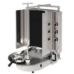 Macchina per Kebab Professionale a Gas - con vetroceramica ROBAX - 6 bruciatori - max 60kg - Da banco - incl. spiedo; pinza/klammer; piatto raccogli carne; vaschetta raccogligocce; paletta per döner; sportelli a battente