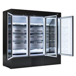 Wandvrieskast - 2081mm - 2030 liter - tot -18 °C - met 3 dubbelglas glazen draaideuren & 8 schappen - zwart