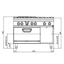 Gazlı ocak - 6 brülörlü - 60 kW - elektrikli fırın dahil - 4,68 kW - yüksek performanslı model
