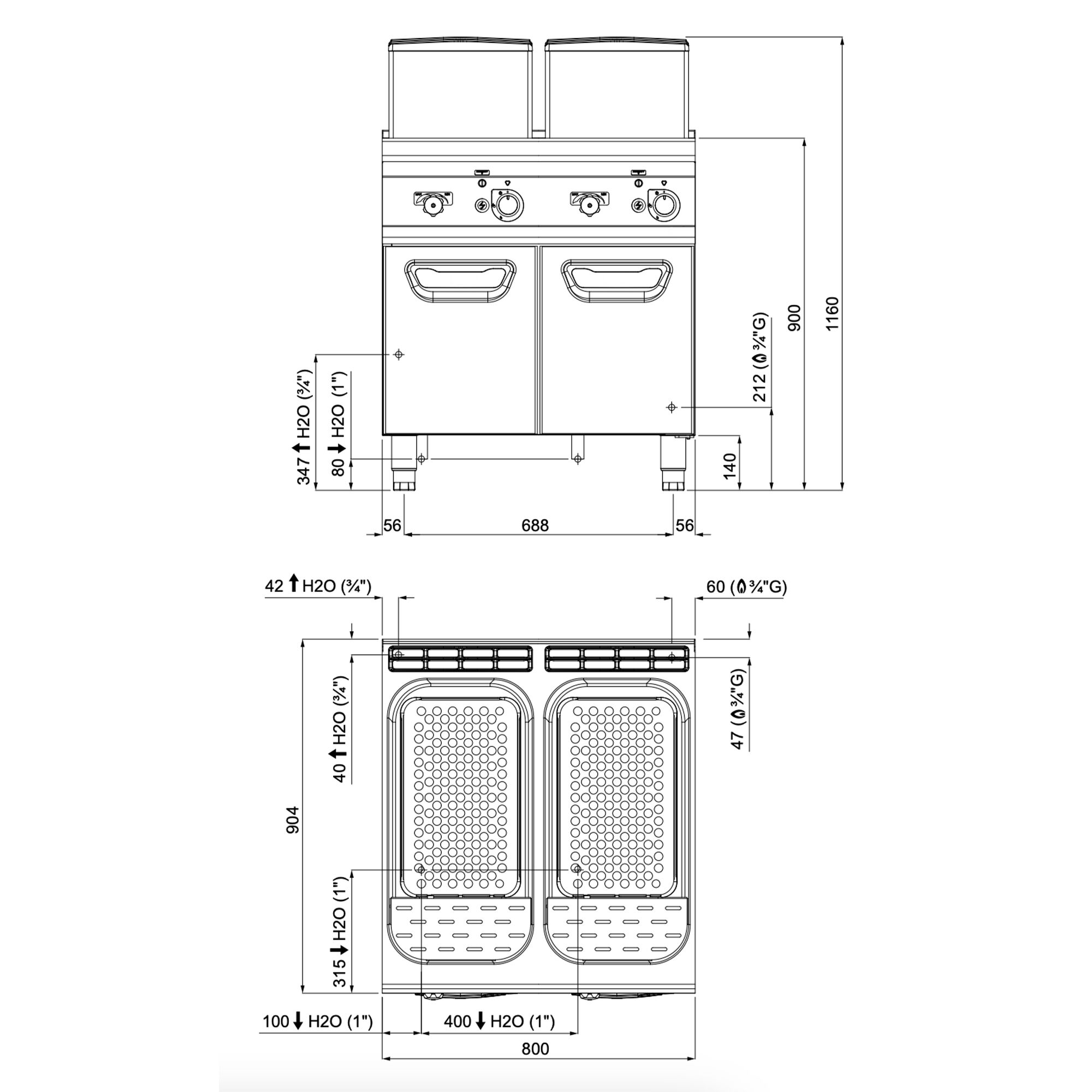 Cuiseur à pâtes à gaz – 80 litres – 24 kW