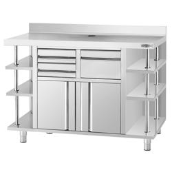 خزانة عمل - لماكينة القهوة - مقاس 2500×600 مم - مزودة بمضرب و2 أدراج و2 أبواب ومسند علوي