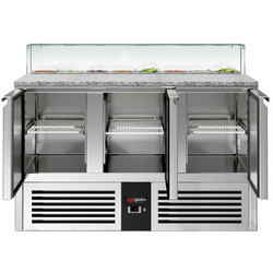 Saladette PREMIUM - 1368mm - 3 deuren - met glazen opzetstuk voor 8x GN 1/6