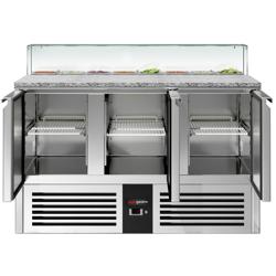 Saladette PREMIUM - 1368mm - 3 deuren - met rechte glazen opzetvitrine voor 8x GN 1/6