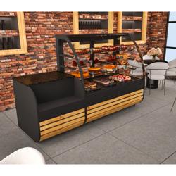 Kassa-sectie - 800x820mm - houten front - granit werkblad zwart