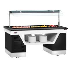 Balcão de buffet frio BELFAST - 2000mm - com placa fria (refrigerada) & com rodízios - Preto