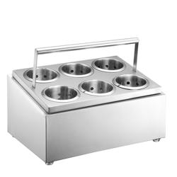 Stalak za pribor za jelo - s 6 košarica - uklj. 6 posuda pribora za jelo - 385x305 mm - Visina: 200 mm - s drškom za nošenje - nehrđajući čelik (inox)