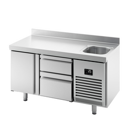 Koelwerkbank Premium PLUS - 1468x600mm - met 1 spoelbak, 1 deur, 2 laden & achterwand