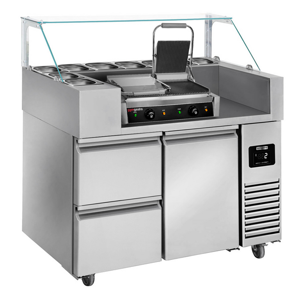 Voorbereidingstafel - 1210mm - 1 deur & 2 laden - voor 9x GN 1/6 - incl. contactgrill