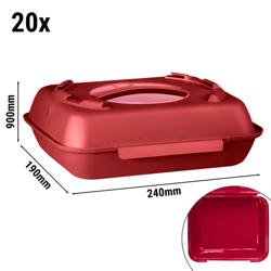 (20 pièces) Boîte repas à charnière en PP - 600ml - 1 compartiment - Rouge framboise/Rose ancien
