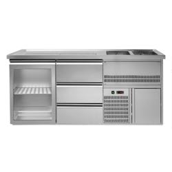 Comptoir de bar réfrigéré Premium PLUS - 1950x700mm - 1 porte vitrée & 3 tiroirs	