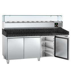 Rashladni pult za pripremu pizze PREMIUM - 2000x800 mm - sa 3 vrata - uklj. Rashladna nadograđena vitrina - 10x GN 1/4