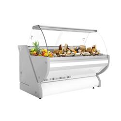 Koeltoonbank - 2025x1150mm - 400 liter - kleur wit - gebogen ruit - granieten werkblad