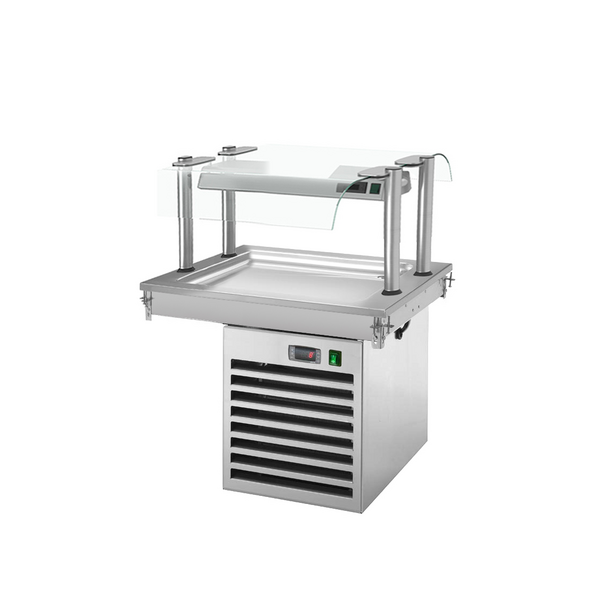 Bandeja enfriadora emportable - 0,8m - +2 ~ +8 °C - 2x GN 1/1 - con protección de vidrio
