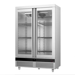 Koelkast met glasdeur RVS PREMIUM - 1400mm - 1200liter - tot +8°C - met 2 glasdeuren - geforceerde koeling, LED‑verlichting & legroosters