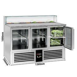 Saladette PREMIUM - 1368mm - 3 glazen deuren - met glazen opzetstuk voor 8x GN 1/6