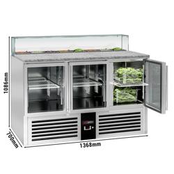 Saladette PREMIUM - 1368mm - 3 glazen deuren - met rechte glazen opzetvitrine voor 8x GN 1/6