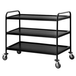 Commercial Black Stainless Steel Serving Trolley 3-Tier – Braked Castors - 120 kg Load - AISI 201 - 1200×600×940 mm