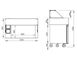9x GN 1/6 طاولة تحضير - 1210 مم - مع بابين وماكينة توست ديجيتال - ل 