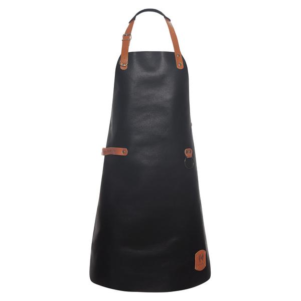 KARLOWSKY | Leather Bib Apron – Black - 100% Cowhide - Adjustable Neck - Barista & Chef