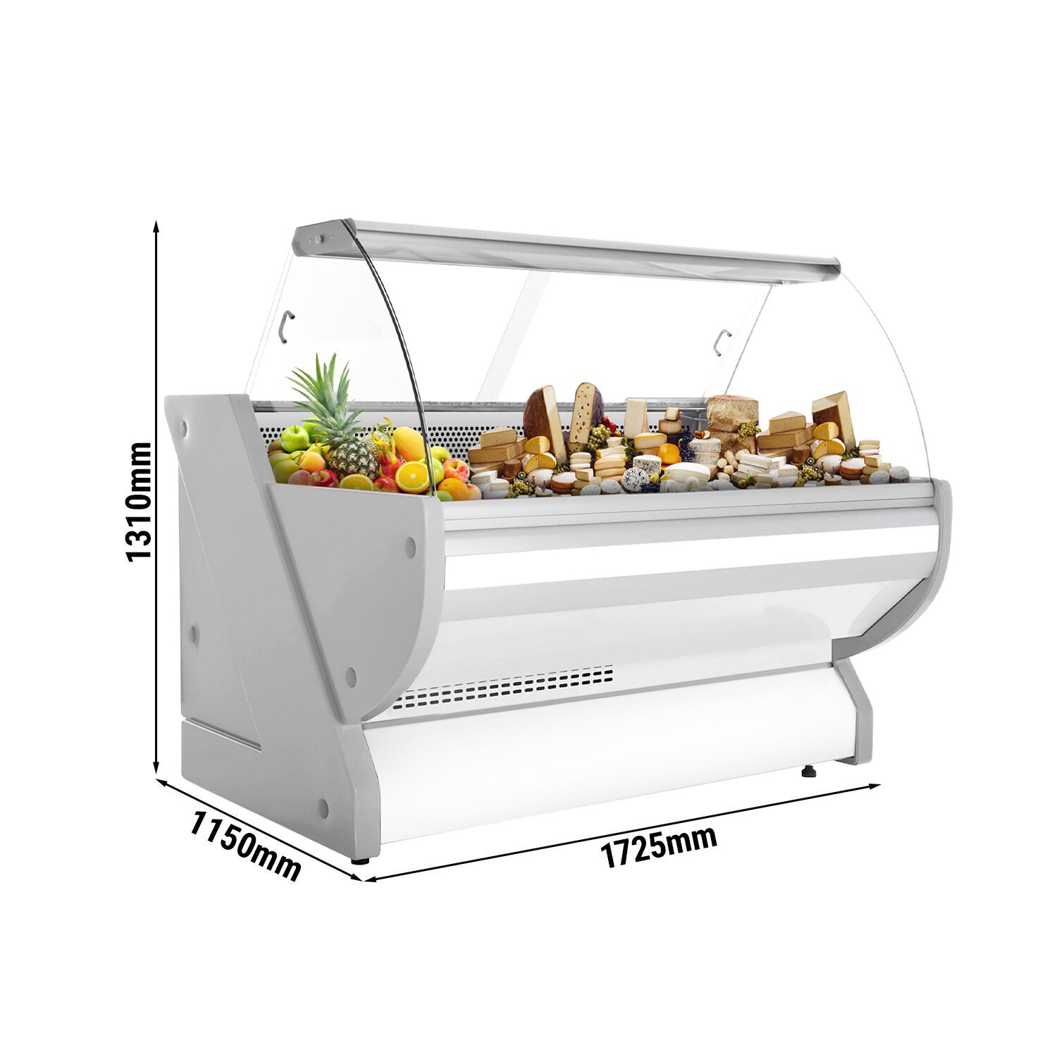 Comptoir vitrine réfrigérée - 1725x1150mm - +1/+10°C - Vitre bombée - Décoration frontale éclairée - 340L