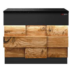 Mostrador de caja TORONTO - 900mm - Frente efecto madera - Encimera de granito negro - Negro mate