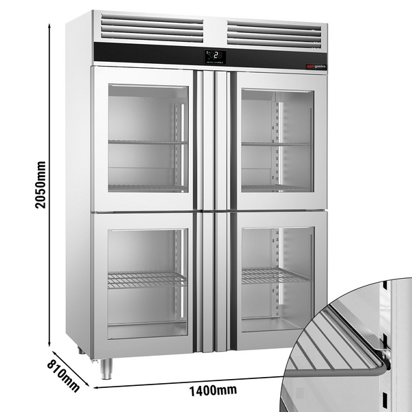 Buzdolabı paslanmaz çelik PREMIUM - GN 2/1 - 1400 litre - 4 cam yarım kapılı
