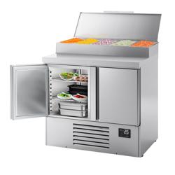 Mesa de preparação refrigerada Mini - 978x700mm - com 2 portas - acessório em aço inoxidável 5x GN 1/4