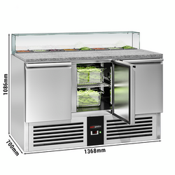 Saladette PREMIUM - 1368mm - 3 deuren - met glazen opzetstuk voor 8x GN 1/6
