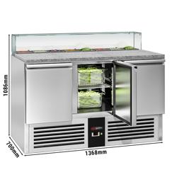 Saladette PREMIUM - 1368mm - 3 deuren - met rechte glazen opzetvitrine voor 8x GN 1/6